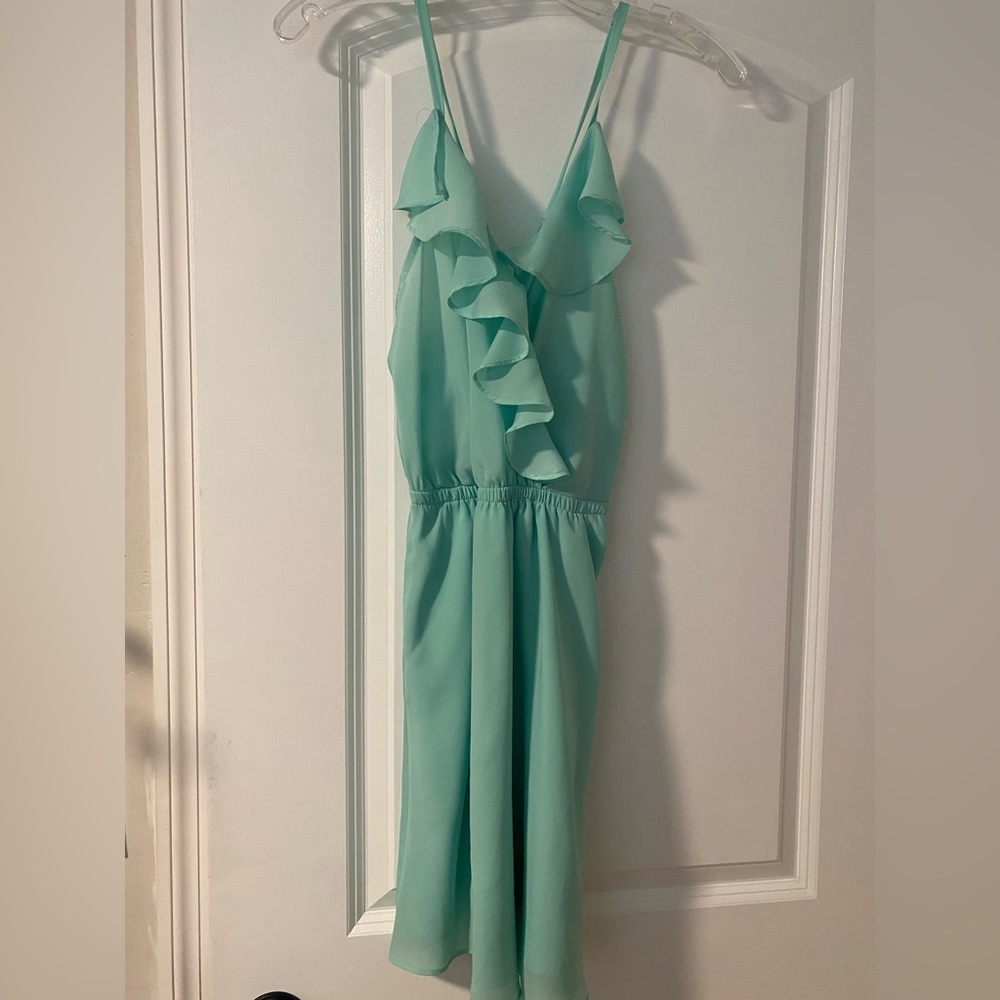 Teal ruffle dress with pockets